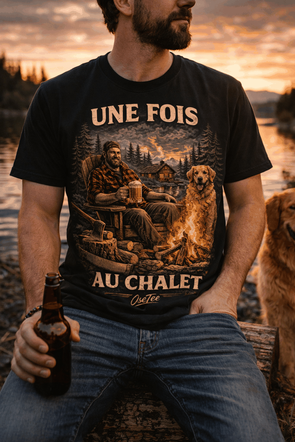 T-shirt Une fois au chalet OseTee design inspiré nature nordique Québec
