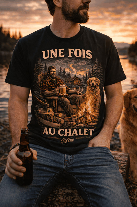 T-shirt Une fois au chalet OseTee design inspiré nature nordique Québec