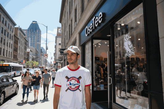 OseTee hoodie and T-shirt in white and grey with vintage Montréal Expos baseball design unisex style