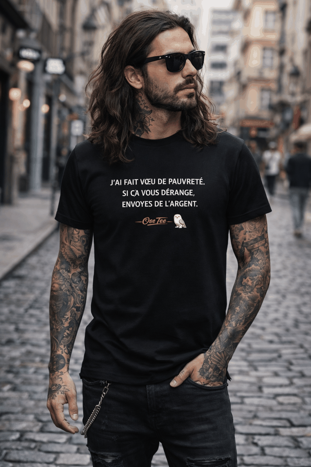 T-Shirt unisexe streetwear léger avec message humoristique "J ai fait vœu de pauvreté" de la collection Humeur OseTee