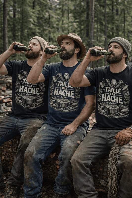Unisex streetwear t-shirt Taille a la hache with Quebecois humor and bold graphic design