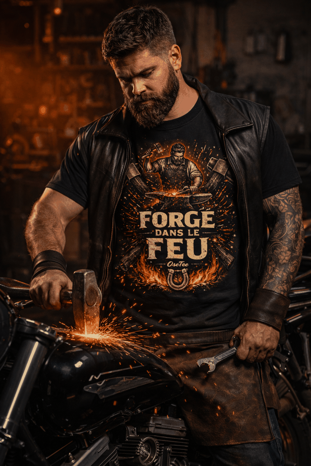 T-shirt unisexe streetwear Quebecois "forge dans le feu" hommage aux métiers par OseTee