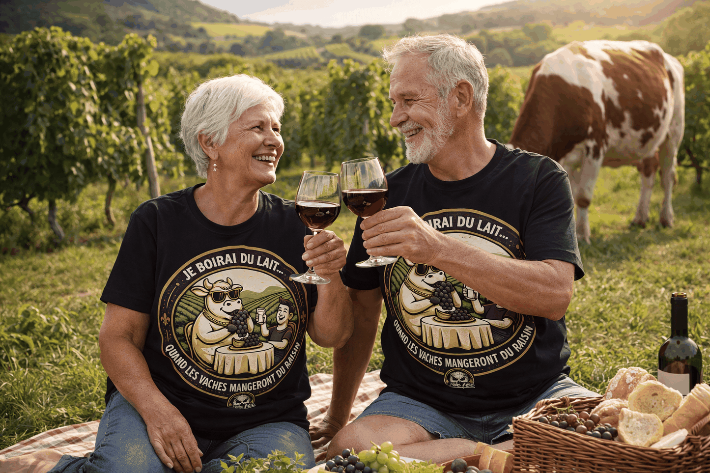 T-Shirt unisexe classique avec slogan humoristique "Je boirai du lait quand les vaches mangerons du raisin" en style streetwear léger et confortable