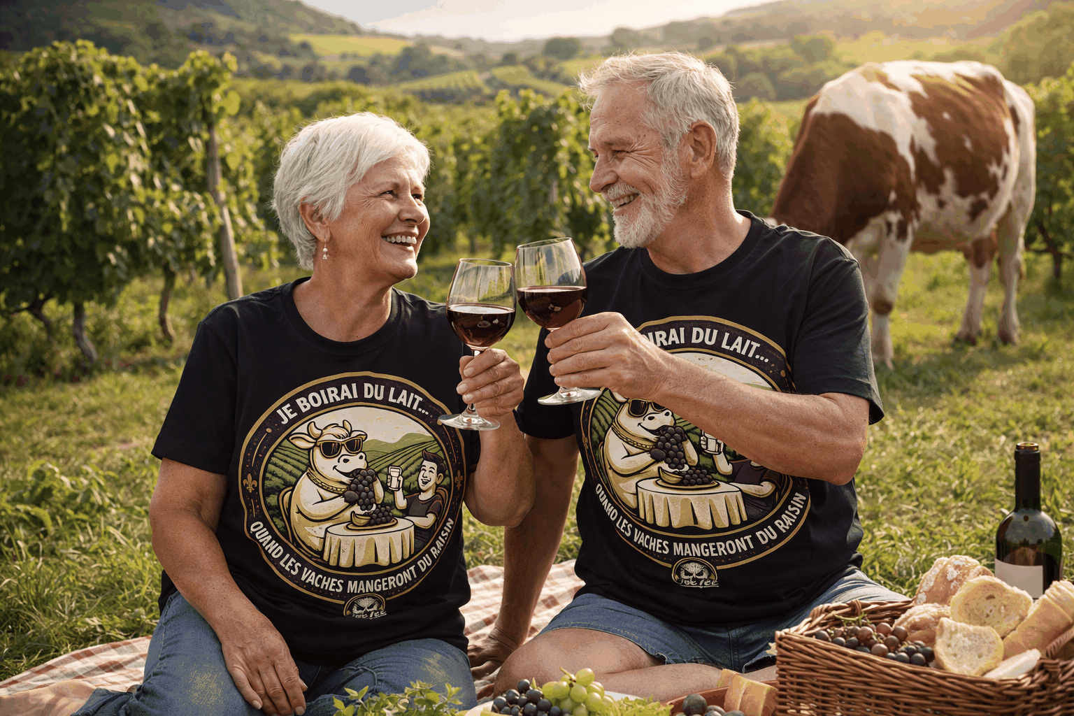 T-Shirt unisexe classique avec slogan humoristique "Je boirai du lait quand les vaches mangerons du raisin" en style streetwear léger et confortable