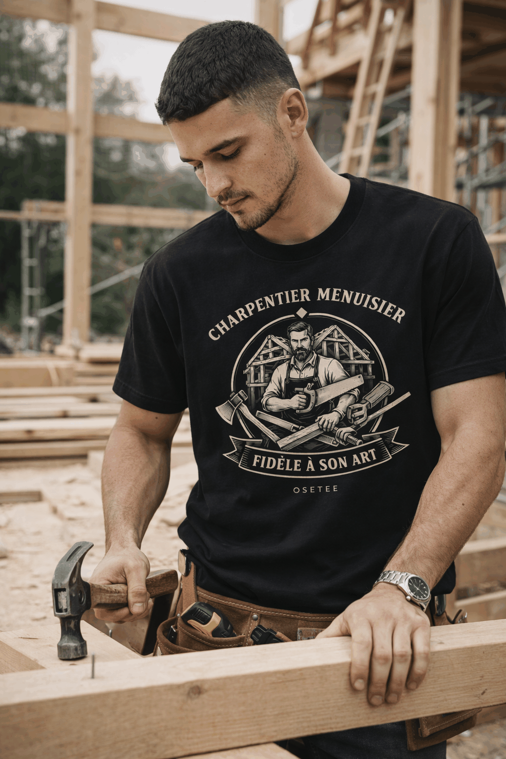Charpentier Menuisier t-shirt showcasing Quebec pride with premium streetwear design