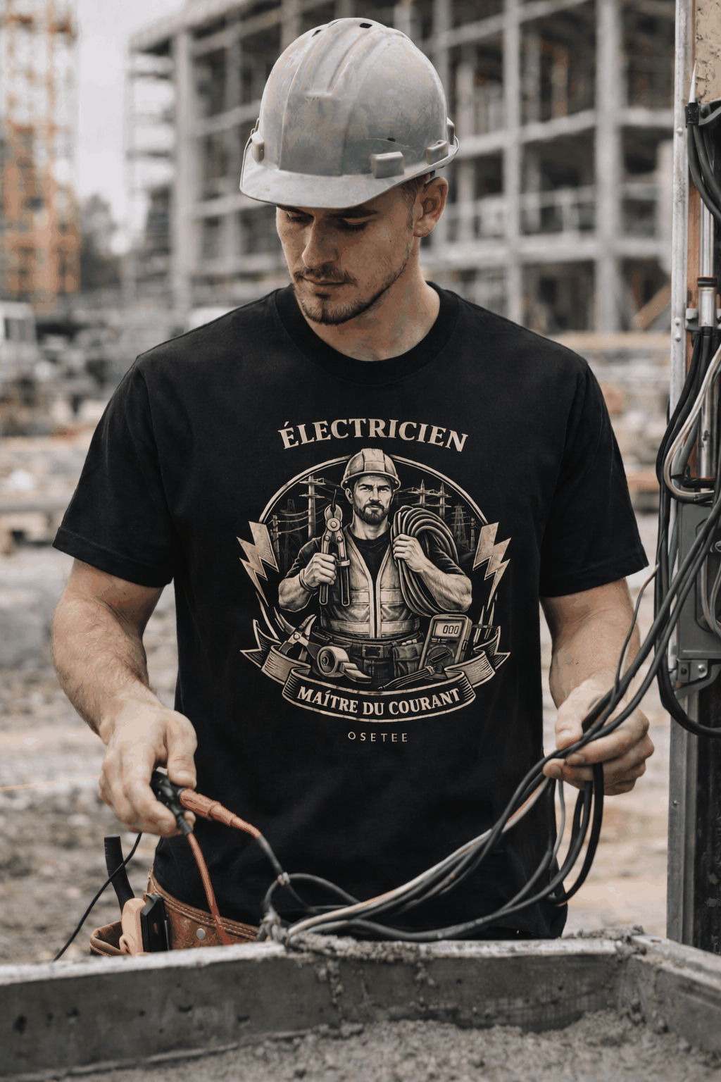 T-shirt Électricien collection Métiers OseTee style streetwear québécois