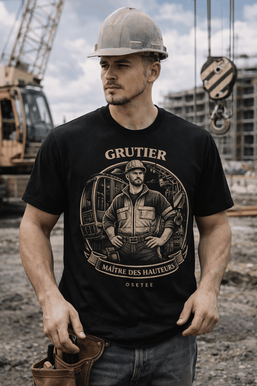 T-shirt homme Grutier collection Métiers OseTee style streetwear confort premium fierté québécoise