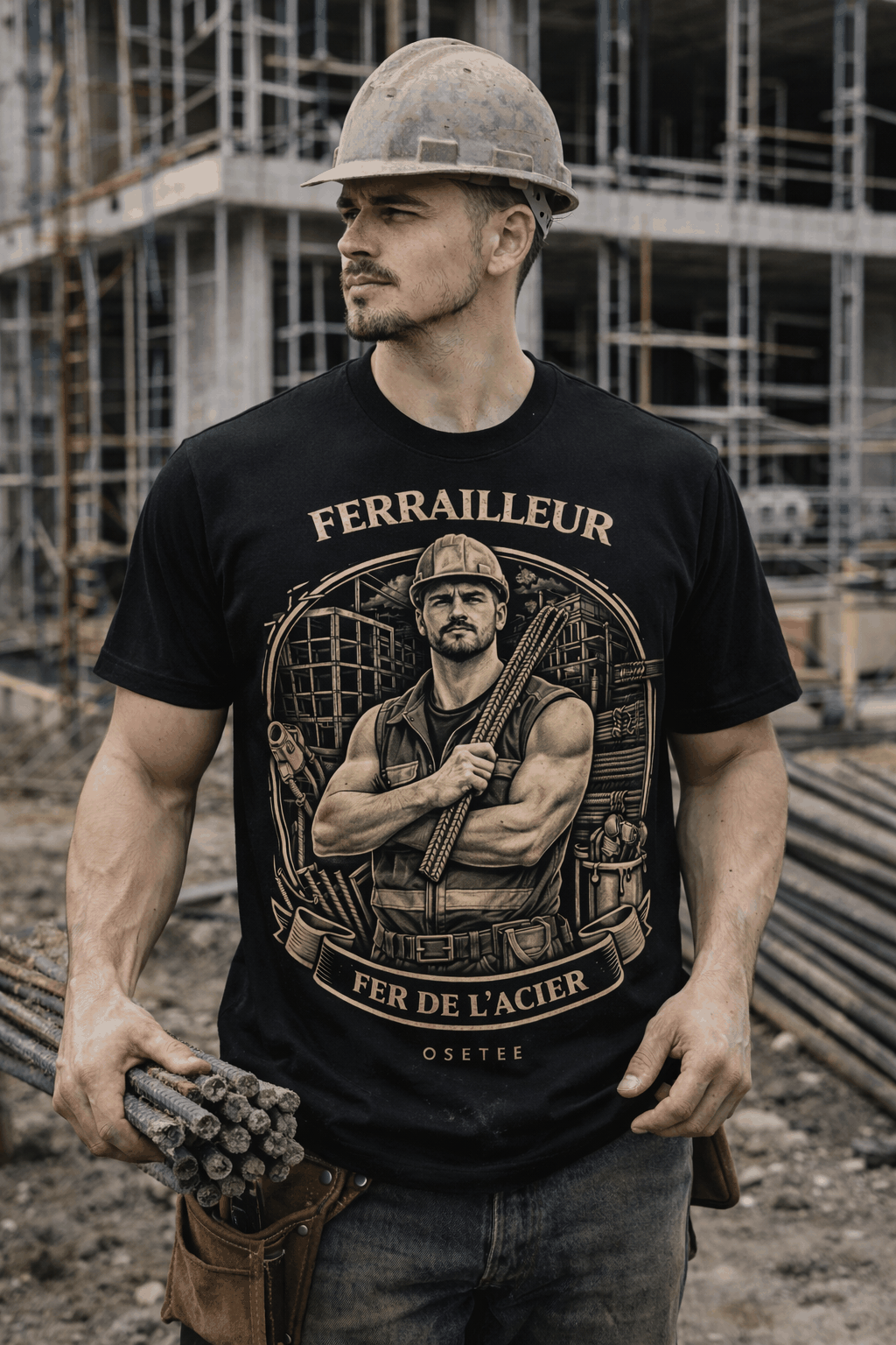 T-shirt Ferrailleur design fort collection Métiers OseTee confort premium style streetwear Québec