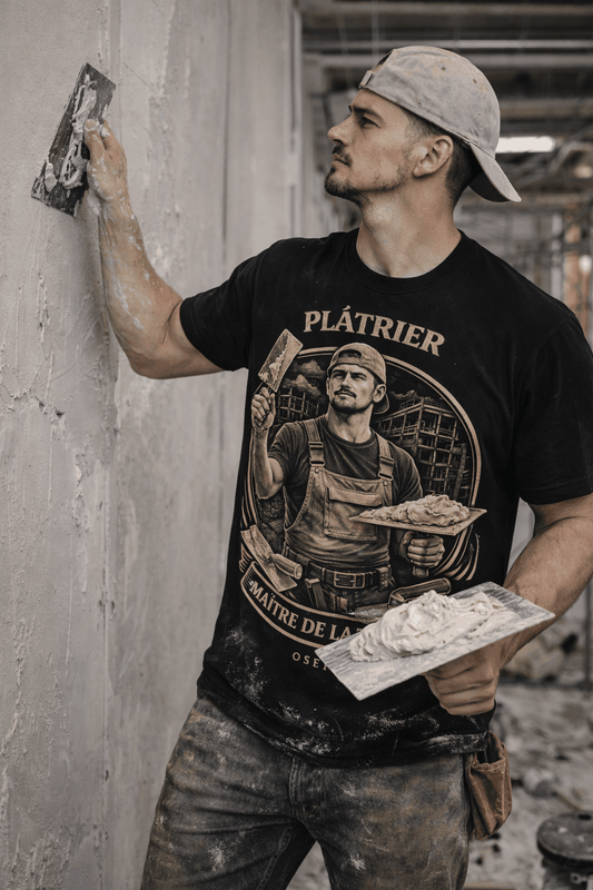Plâtrier T Shirt from Métiers OseTee collection celebrating Quebec pride and craftsmanship.