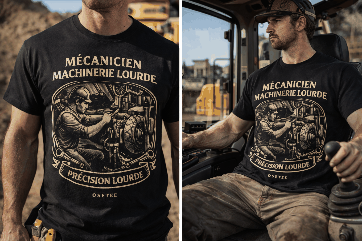 T-shirt Mécanicien Machinerie Lourde collection Métiers OseTee style streetwear confortable et durable
