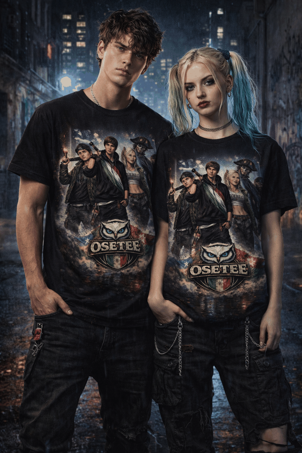 Patriotes Squad T Shirt with harfang des neiges and fleur de lys design, streetwear style, unisex hoodie and tees.