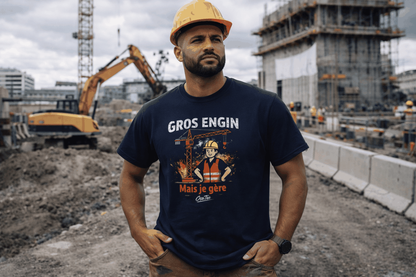 T-shirt Gros Engin humoristique avec opérateur de chantier et grue, design streetwear OseTee