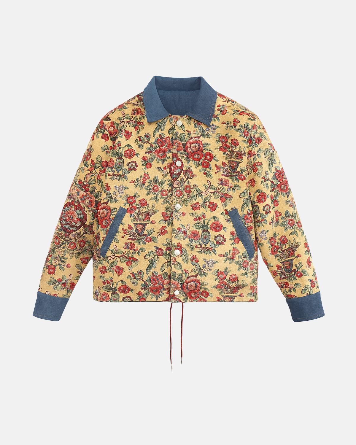 Blouson écourté réversible - velours côtelé fleuri S