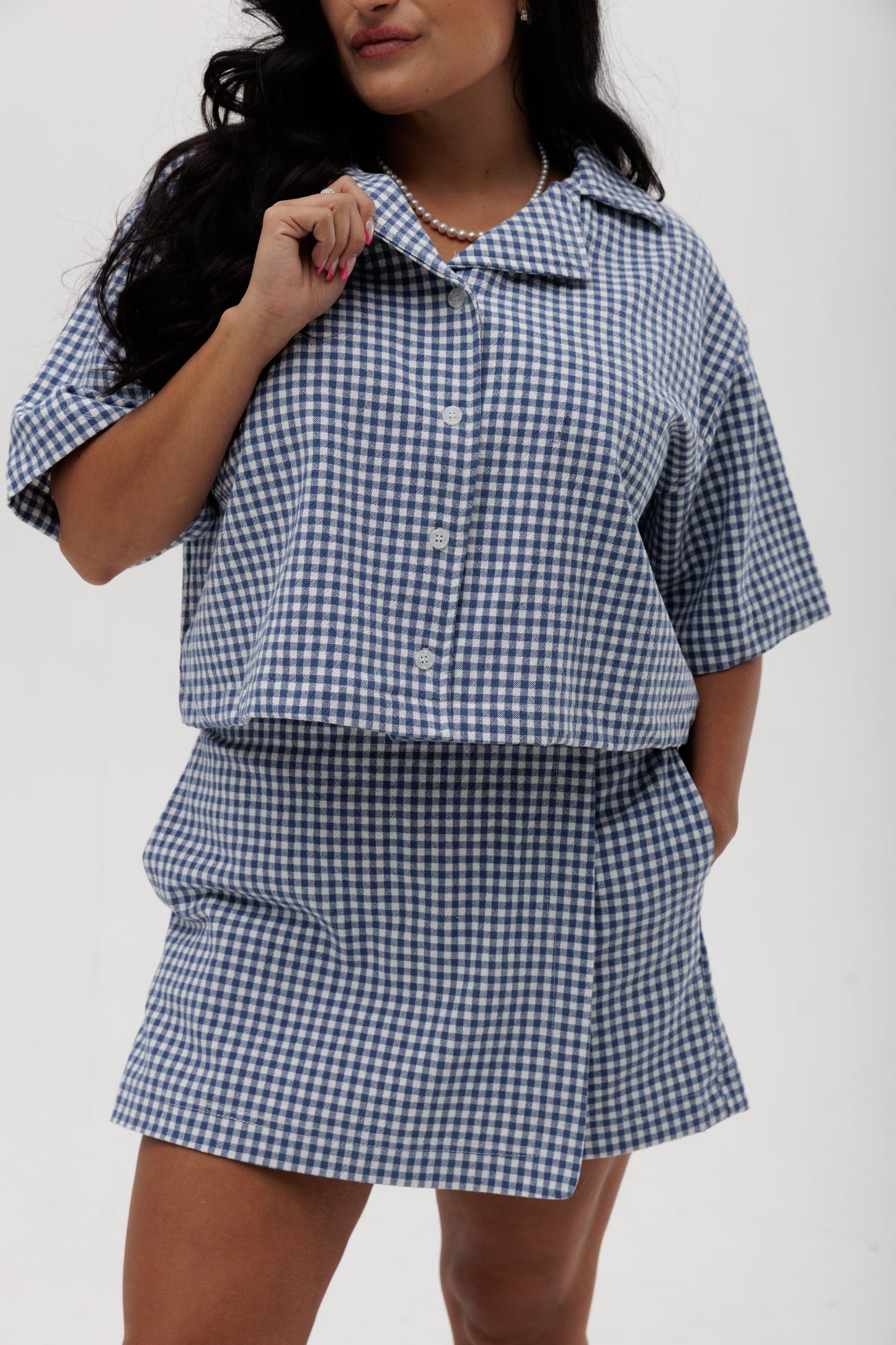 Chemise écourté ample Gingham coton bio