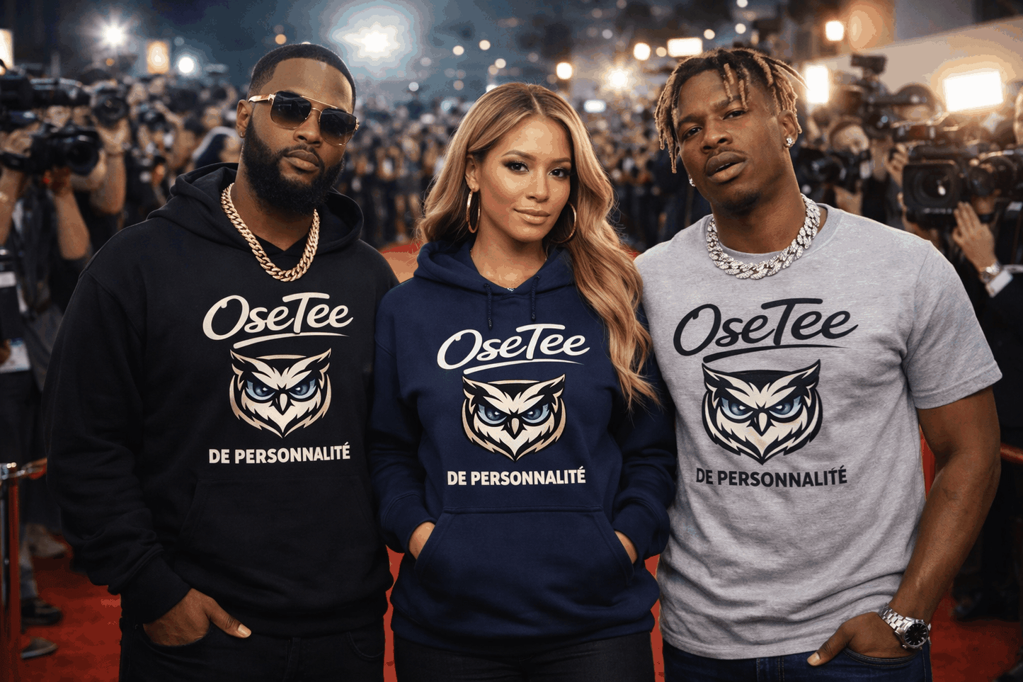 T-shirt & hoodie streetwear OseTee De personnalité with harfang logo and blue eyes, unisex black and navy blue designs