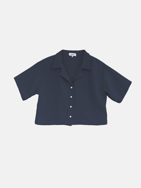 Chemise écourté ample effet lin
