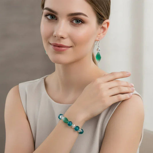 Bracelet et boucle d'oreille émeraude