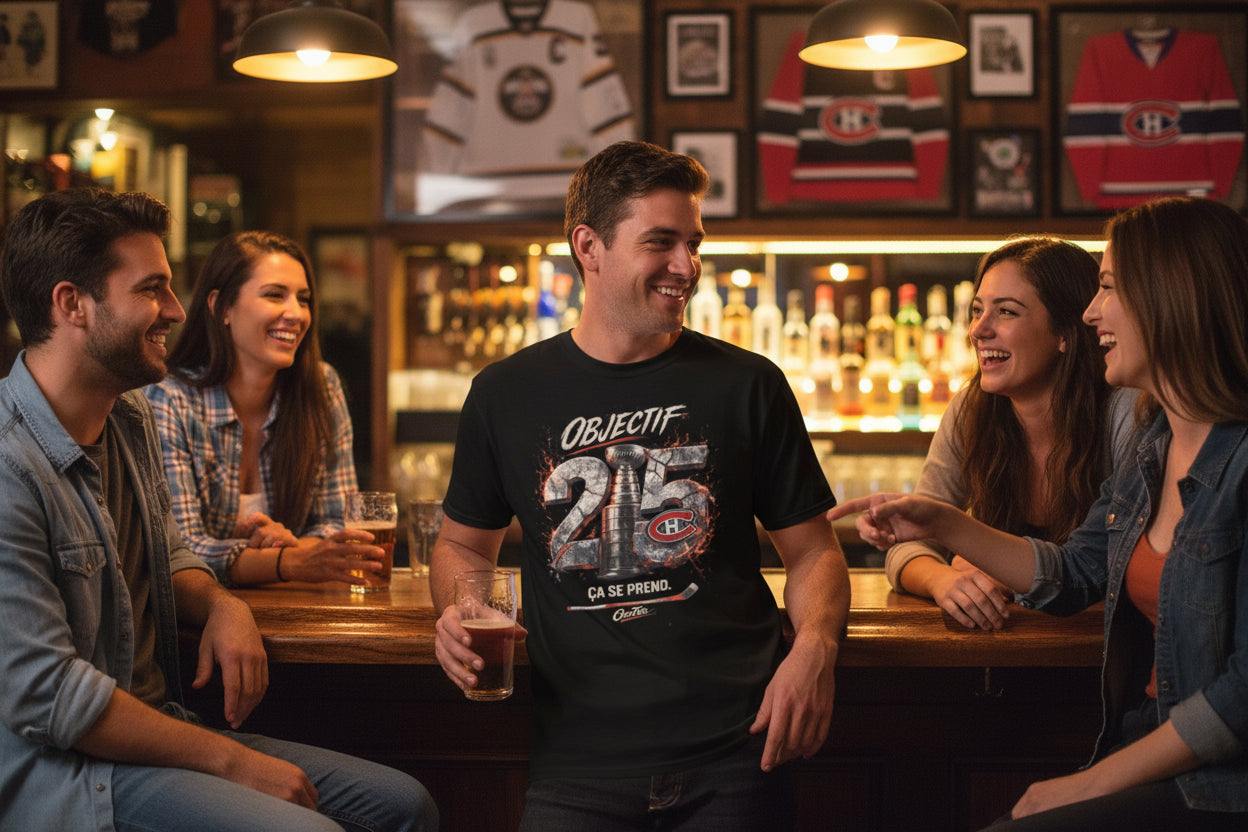 T-shirt unisexe streetwear québécois inspiré du hockey avec design explosif et message fort