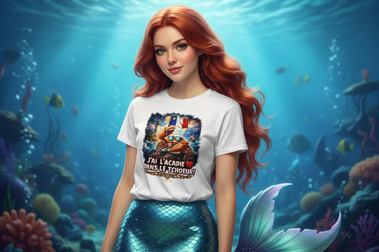 T-shirt unisexe OseTee “J’ai l’Acadie dans le tchœur” style streetwear acadien coloré et identitaire