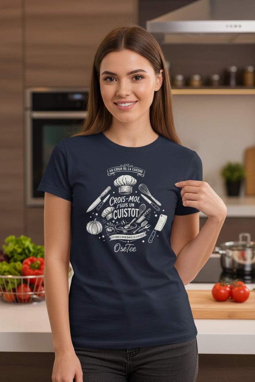 T-shirt unisexe vintage chef cuisine design chalk art ingrédients