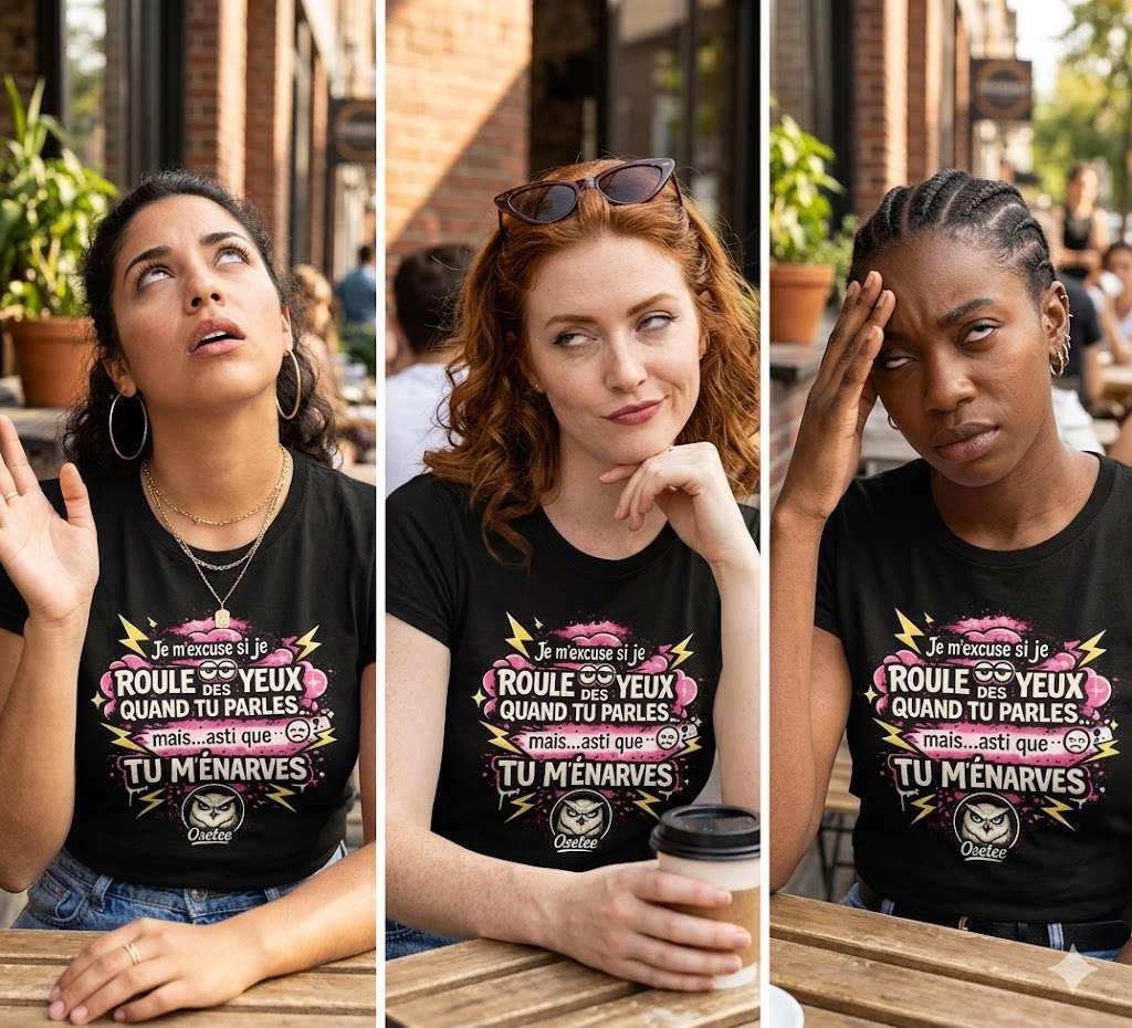 T-shirt Le Eye-Roll avec design sarcastique et coloris rose électrique, jaune et noir, collection Humeur par OseTee