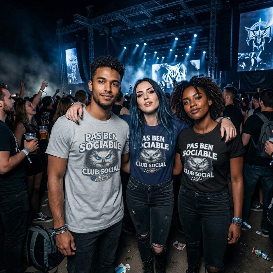 T-shirt Pas Ben Sociable avec design harfang aux yeux bleus, humour québécois et style streetwear OseTee