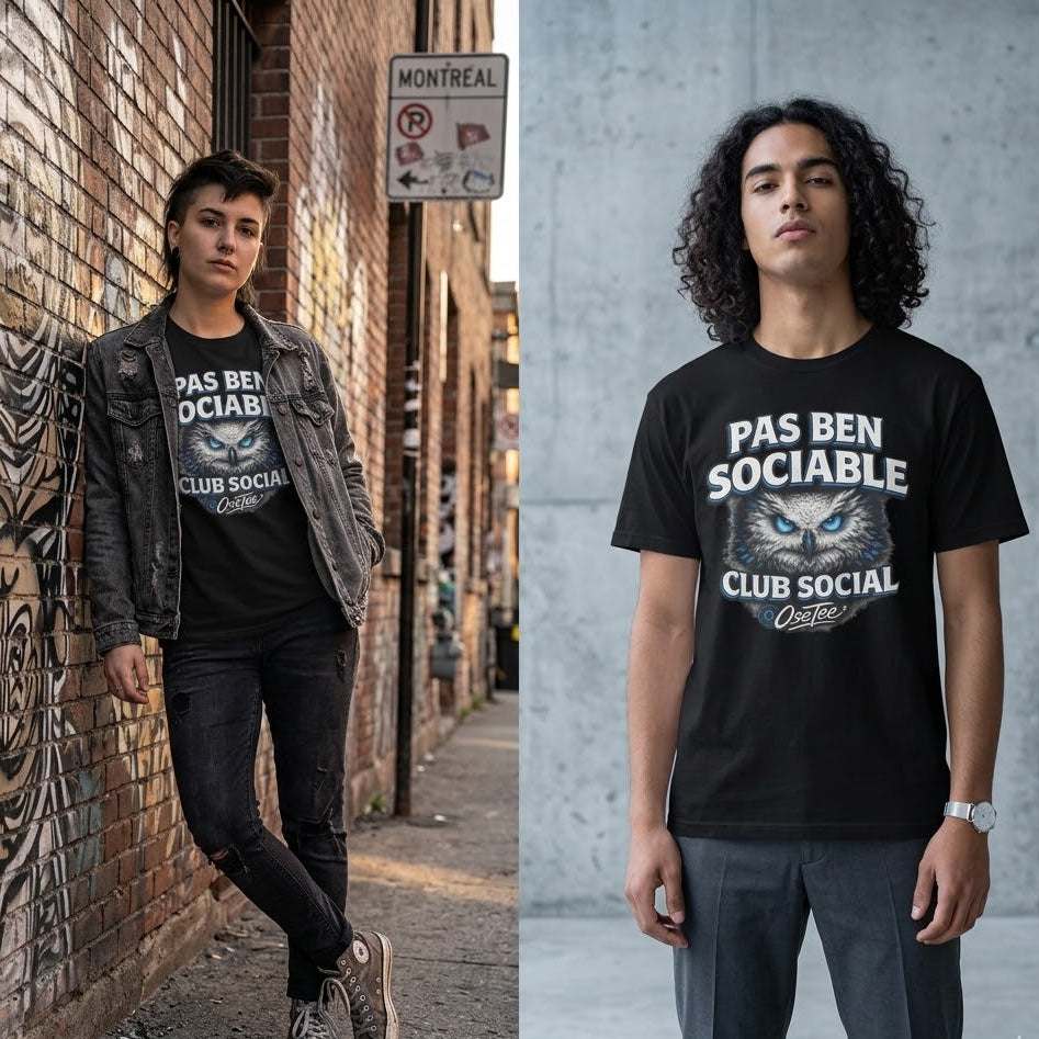 Pas Ben Sociable – Club Social | T-Shirt Humour Québécois OseTee